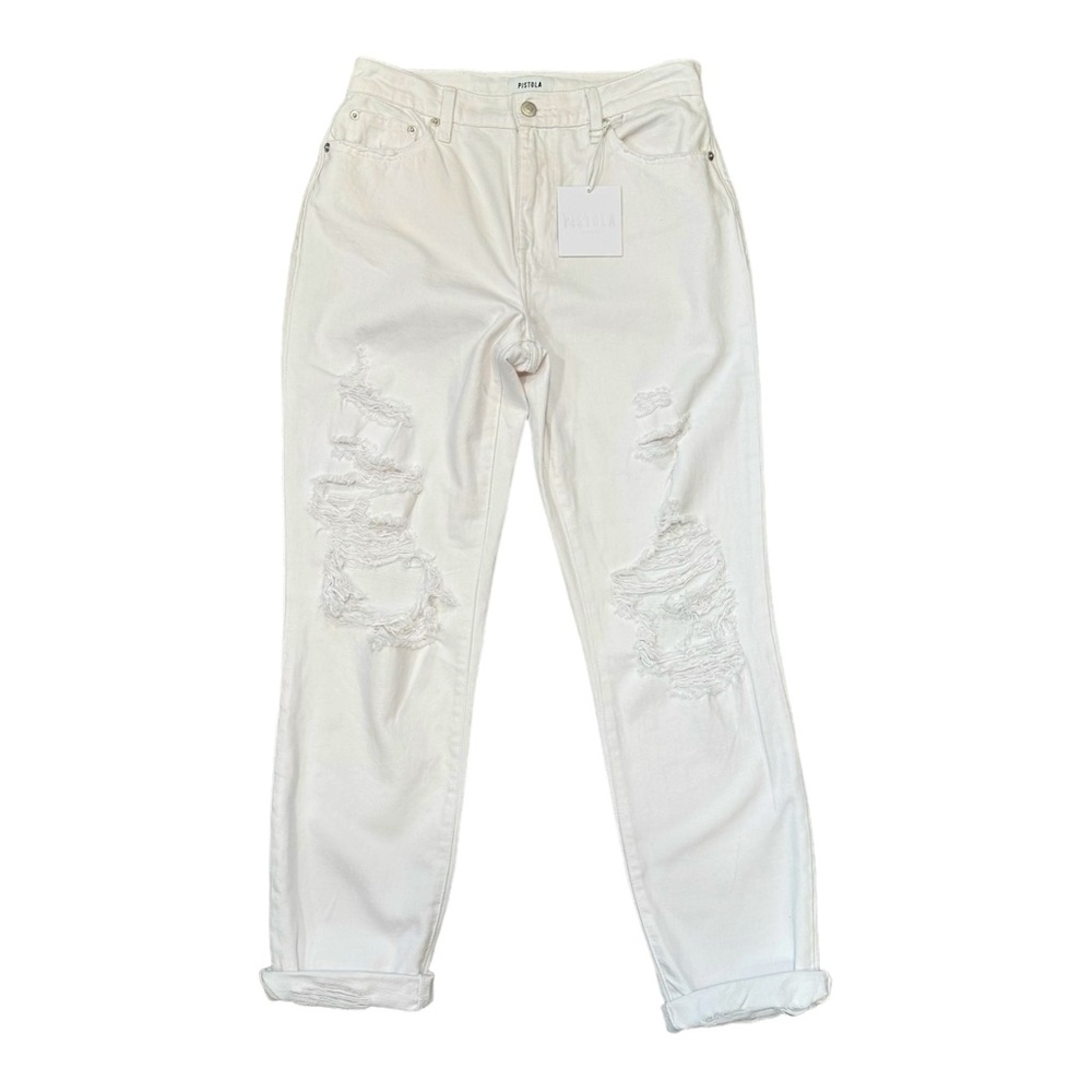 Pistola Presley High Rise Relaxed Roller White Distressed Jeans Size 27